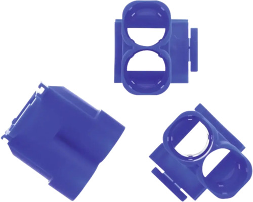 Dubbele inbouwdoos van kunststof in drie perspectieven