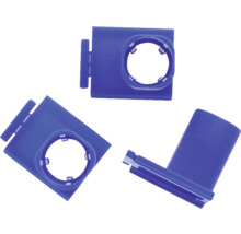 Drie blauwe buisbeugels