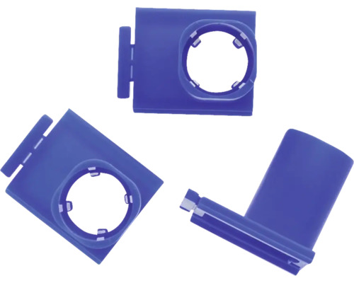 Drie blauwe buisbeugels