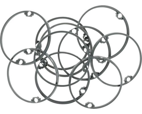 Meerdere grijze borgringen met gaten