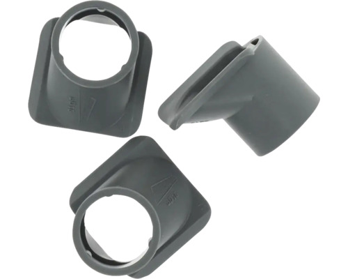 Drie grijze regenpijpkleppen van kunststof