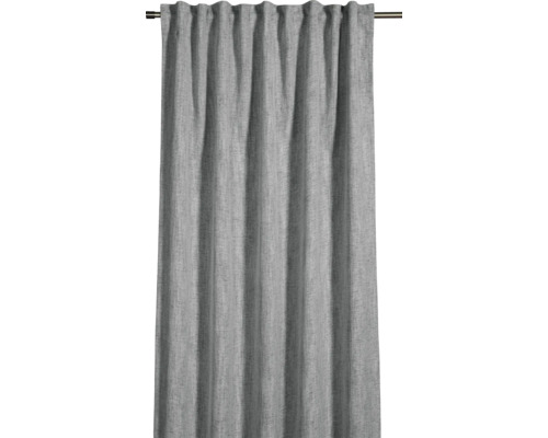 Grijs gordijn met plooibandophanging aan gordijnroede