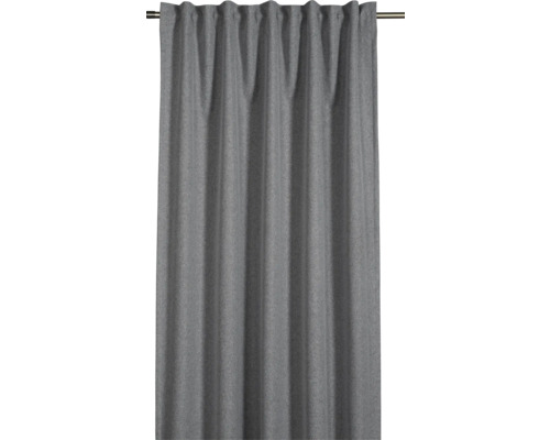 Grijs gordijn met plooibandophanging aan een gordijnroede