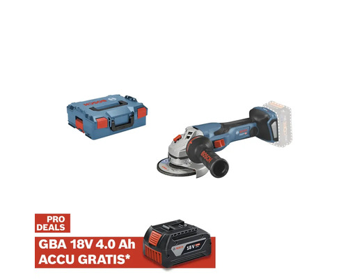 Bosch accuslijper met accu, transportkoffer en opdruk Pro Deals GBA 18V 4.0 Ah accu gratis