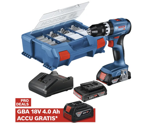 Accuboormachineset met accessoires, oplader en accu's