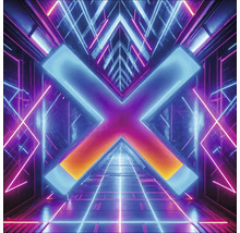 Abstracte tunnel met lichtinstallaties in X-vorm