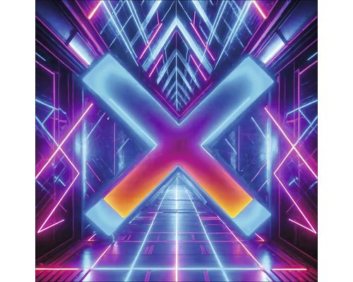 Abstracte tunnel met lichtinstallaties in X-vorm