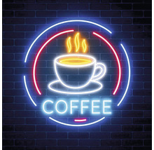Neonreclame met een kop koffie en het woord koffie