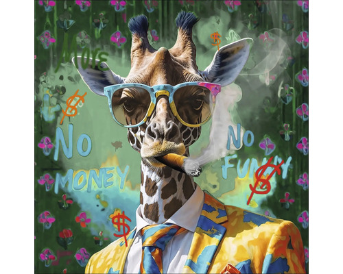 Afbeelding van een giraffe met een pak, bril en sigaar voor een achtergrond met motief
