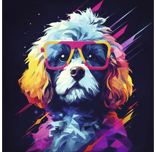 Afbeelding van een hond met een bril in grafische weergave