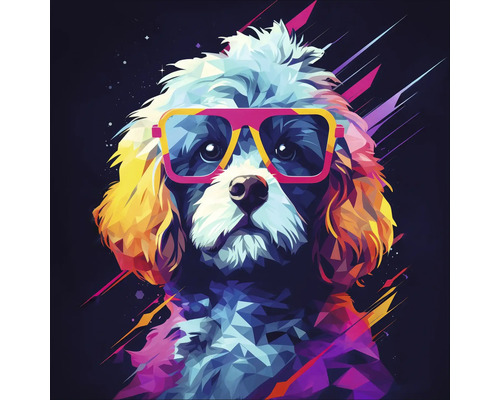 Afbeelding van een hond met een bril in grafische weergave