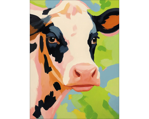 PURE LIVING Schilderij canvas Kleurrijke koe 57x77 cm Schilderij van een koe in portretformaat