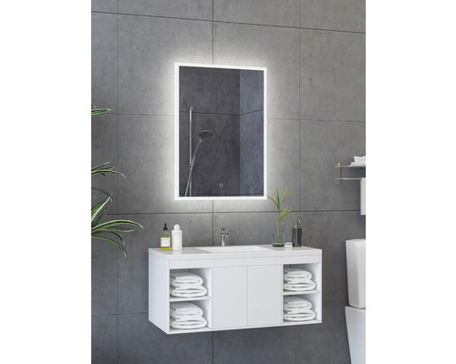 SANOX Badkamerspiegel met verlichting Mido 60x70 cm Moderne badkamer met wastafelonderkast, handdoeken en verlichte spiegel