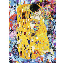 Schilderij in de stijl van Gustav Klimts De Kus met graffiti-elementen