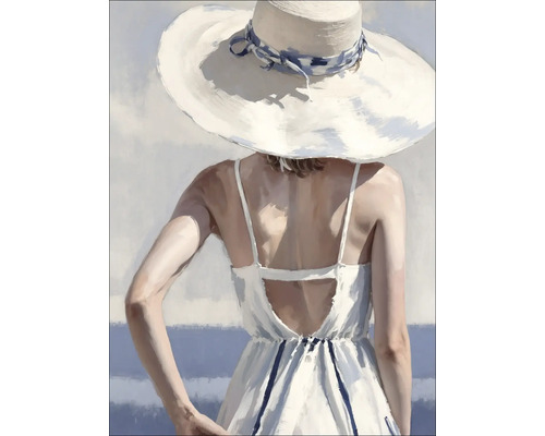 Schilderij van een vrouw met hoed en zomerjurk