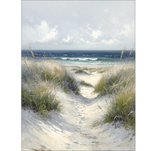 Schilderij van een zandpad naar de zee met graspollen