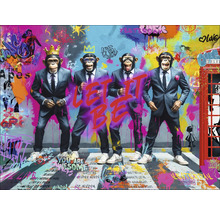 Abstract schilderij met apen in pakken en graffiti op de achtergrond