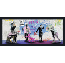 Ingelijste muurafbeelding met graffitimotieven van politieagenten, Albert Einstein en Charlie Chaplin