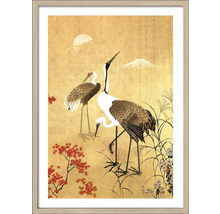 Ingelijste muurafbeelding met kraanvogels en Japans landschap