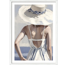 Ingelijst schilderij van een vrouw met hoed en jurk