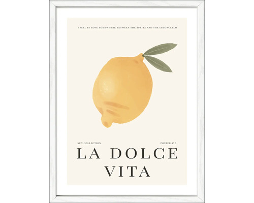 Ingelijste poster met de tekst La Dolce Vita en een citroen afbeelding