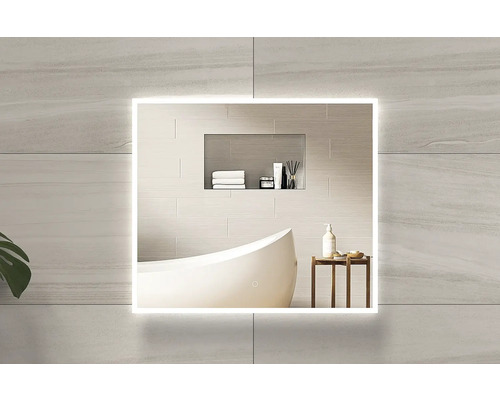 SANOX Badkamerspiegel met verlichting Mido 80x70 cm Vierkante badkamerspiegel met ledverlichting in een moderne badkamer