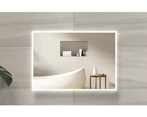 SANOX Badkamerspiegel met verlichting Mido 100x70 cm Verlichte badkamerspiegel met modern bad en decoratie voor een heldere sfeer.