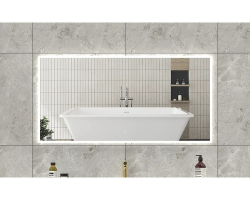 SANOX Badkamerspiegel met verlichting Mido 140x70 cm Badkamer met rechthoekige spiegel met verlichting, bad en tegels