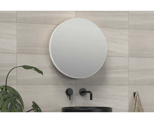 SANOX Badkamerspiegel Rond Ø 40 cm mat wit Badkamer met ronde spiegel, armaturen en tegels