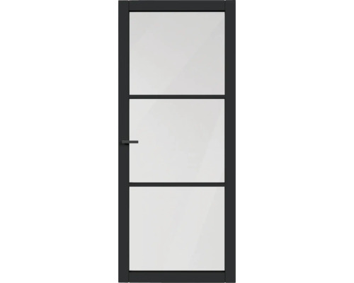 PERTURA Binnendeur industrieel zwart 1000 opdek links 83x201,5 cm Moderne binnendeur met drie glazen panelen en handgreep