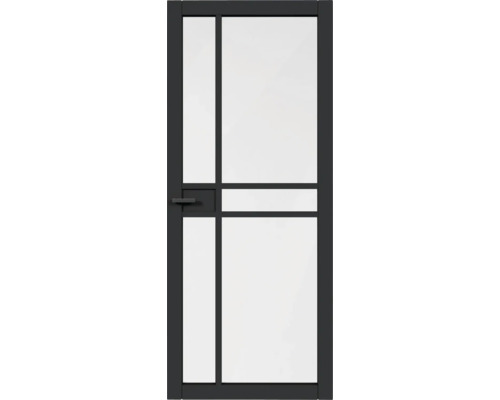 PERTURA Binnendeur industrieel zwart 1002 opdek links 83x201,5 cm Voordeur met glazen paneel en handgreep