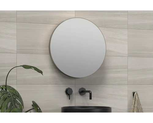 SANOX Badkamerspiegel Rond Ø 40 cm gun metal Moderne badkamer met ronde spiegel, waskom en wandtegels