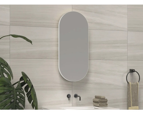 SANOX Badkamerspiegel Ovaal 40x90 cm mat wit Moderne badkamer met ovale spiegel en lichte tegels