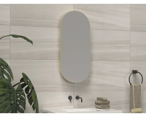 SANOX Badkamerspiegel Ovaal 40x90 cm goud Moderne badkamer met spiegel, wastafel en handdoekhouder