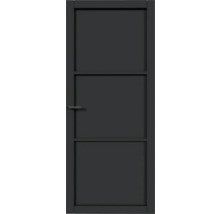 Grijze tuinpoort met horizontale sierelementen en handgreep