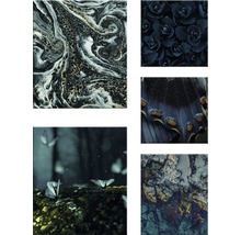 Collectie van vijf verschillende grafische motieven.
