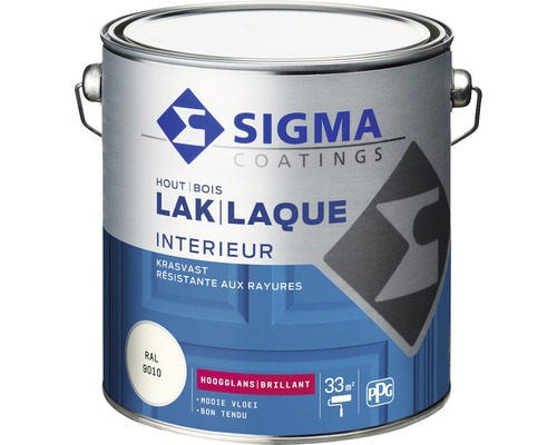 SIGMA Interieur lak hoogglans RAL 9010 2,5 l Sigma Coatings houtlak voor binnenshuis in metalen emmer