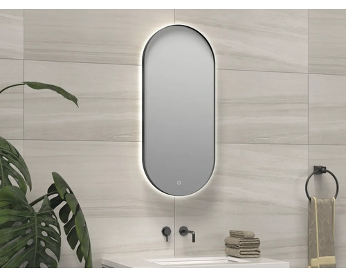 SANOX Badkamerspiegel met verlichting Ovallo 40x90 cm mat zwart Ovale spiegel met ledverlichting in een badkamer