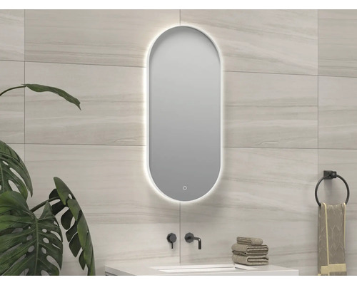 SANOX Badkamerspiegel met verlichting Ovallo 40x90 cm mat wit Badkamer met langwerpige spiegel en ledverlichting