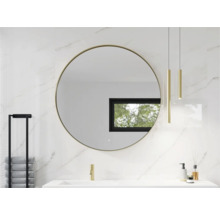 Moderne badkamer met ronde spiegel, wastafel en handdoekrek