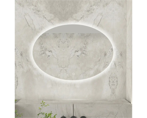 SANOX Badkamerspiegel met verlichting Shape 80x60 cm Ovale spiegel met achtergrondverlichting aan een muur met marmerstructuur