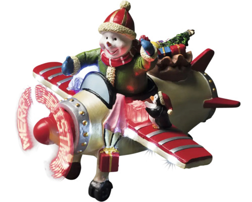 Kerstdecoratie met sneeuwpop in vliegtuigdesign