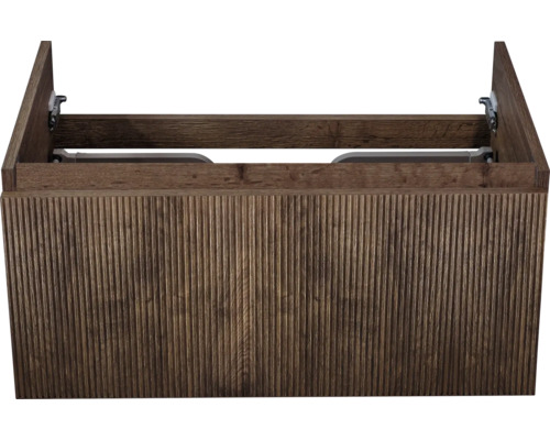 Wastafelonderkast met geribbelde houten voorkant