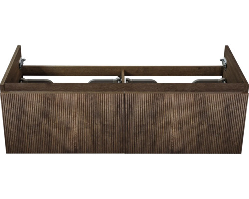 Wastafelonderkast met twee deuren en geribbeld houten uiterlijk