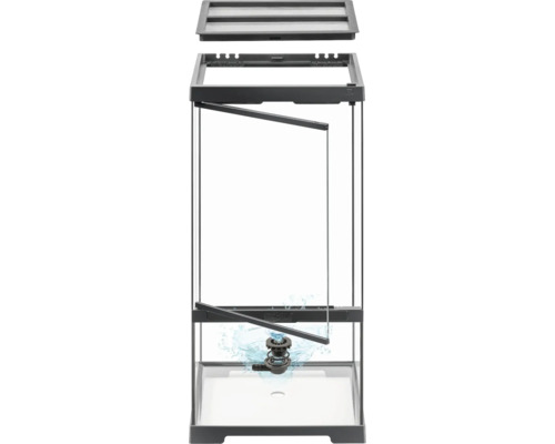 Terrarium met ventilatiesysteem en waterafvoer