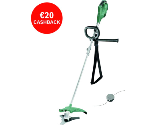 Accu-aangedreven grastrimmer met draagriem en snijkop plus cashback-actie