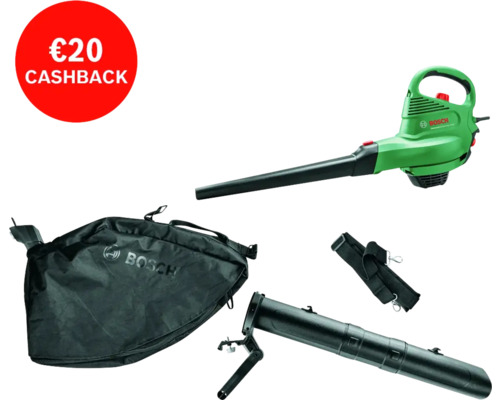 Bosch bladzuiger met opvangzak, blaasbuis en draagriem. Speciale aanbieding: 20 euro cashback.