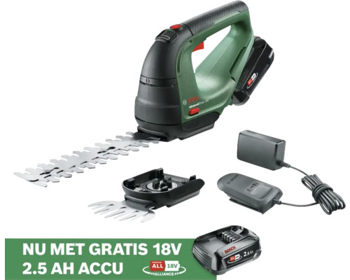 BOSCH Accu gras/buxusschaar AdvancedShear incl. accu en lader **GRATIS 18 of 36 V ACCU BOSCH** Bosch AdvancedShear 18V accu grasschaar met accessoires