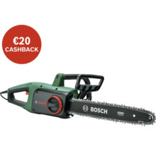 Bosch Logo op een groene kettingzaag met een €20 cashback actie.