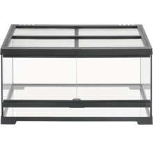 Leeg terrarium met glazen schuifdeuren en gaasafdekking